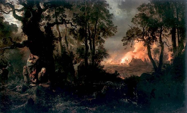 Franciszek Kostrzewski Fire of village France oil painting art